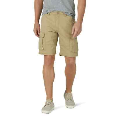 #ad Wrangler Stretch Cargo Shorts Men#x27;s 42 Beige Cotton Pull On Pockets $22.67