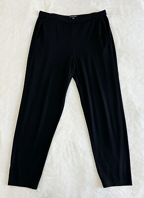 #ad #ad Eileen Fisher Sz M Stretch Jersey Knit Slouchy Ankle Pants Jogger Black Pockets $34.99