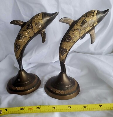 #ad Antique Brass Set Of Dolphins $59.99