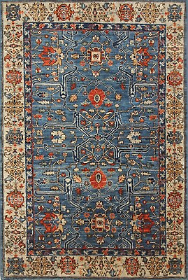 #ad 3x5 Blue Heriz Oriental Afghan Hand Knotted Traditional Area Rug $439.00