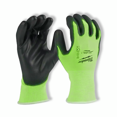 #ad #ad New Milwaukee Work Glove High Visibility Cut Level 1 Polyurethane Dipped 12 Pair $19.99