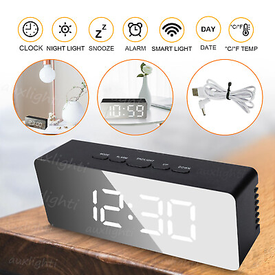 #ad Electronic LED Mirror Dimmable Mini Snooze Home Car Table Alarm Digital Clock $9.99