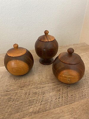 #ad Decorative Round Wooden Boxes Set Of 3 Desk Decor Small Handmade $21.00