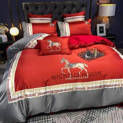 #ad 4pcs Luxury Bedding Set Pure Cotton Home Silk Embroidered Duvet Cover Bed Sheet $303.03