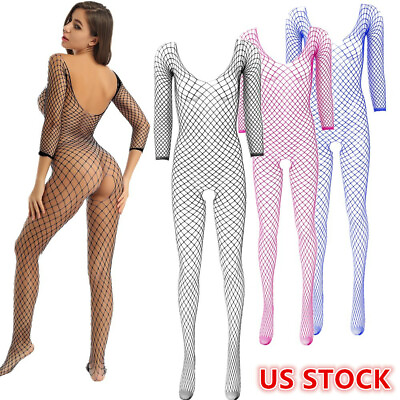 #ad US Sexy Women#x27;s Fishnet Bodysuit Full Body Stocking Lingerie Babydoll Nightwear $6.64