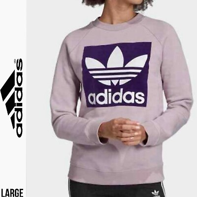 #ad adidas Womens 3 D Velvet Trefoil Pullover Sweatshirt Cotton Purple Lilac $38.00