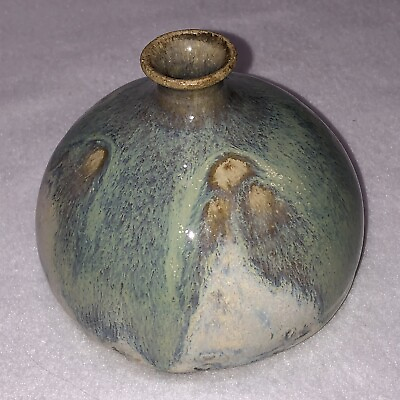 #ad Vintage Jon Tury Michigan Studio Pottery Oil Lamp Aqua Glaze @ 3.5quot; tall 4quot; Wide $29.99