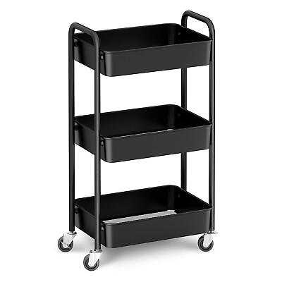#ad CAXXA 3 Tier Rolling Metal Storage Organizer Mobile Utility Cart Kitchen C... $57.23