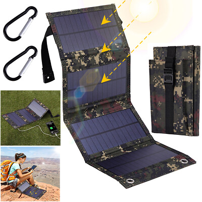 #ad Portable USB Solar Panel Folding Power Bank Outdoor Camping Hiking Phone Charger $16.99