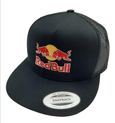 #ad Red Bull Black Flat Bill Trucker Cap Vtg Retro Black snapback OSFM $26.00
