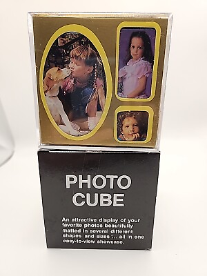 #ad 2 Vintage Photo Cube Holds 6 3.5quot;x3.5quot; Pictures 1970#x27;s Desk Photo Frame $11.99