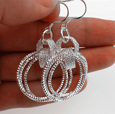 #ad 925 Sterling Silver Plated Lady Fashion Hoop Dangle Earring Link Jewelry Eardrop $2.88