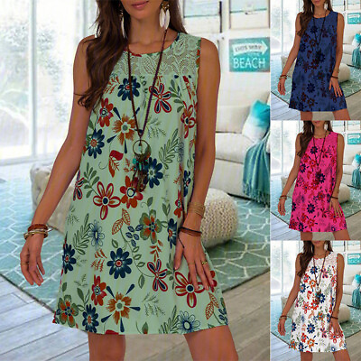#ad Boho Womens Lace Tank Dress Summer Casual Beach Sundress Flower A Line Dress ❤ * $4.22