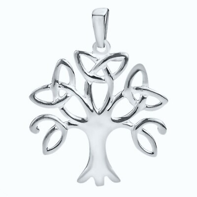 #ad 14K White Gold Plated Tree Of Life Trinity Celtic Knot Pendant Chain Summer Sale $52.99