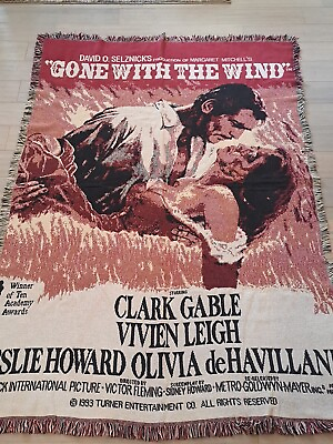 #ad Gone with the Wind Vintage Flaming Embrace Burgandy Tapestry Throw Blanket 50x70 $34.94