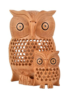 #ad Handcrafted Wooden Undercut Owl Showpiece for Home Office Desk Décor Set of 1 $75.00
