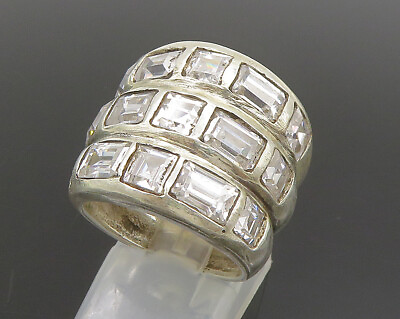 #ad 925 Silver Vintage Three Row Cubic Zirconia Ribbed Band Ring Sz 7 RG24330 $97.85