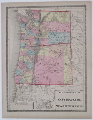 #ad Original 1872 Map OREGON amp; WASHINGTON TERRITORY Wagon Trails Indians Forts Mines $129.99