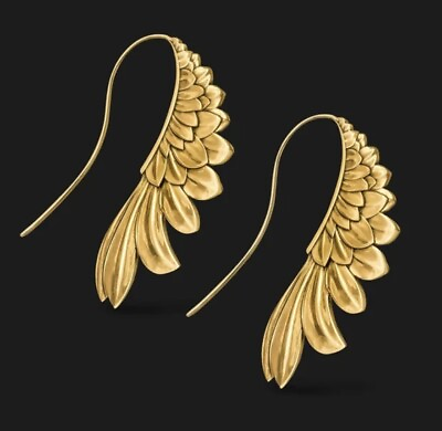 #ad Anthropologie Earrings Angel Wings Wing Retro Feather Gold Dangle Plated Bird $24.59