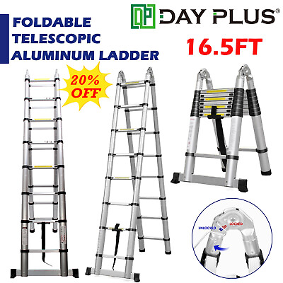 #ad 5m Telescoping Ladder 16.5ft Extension Ladder A Frame Ladders for Home 330lbs $130.47