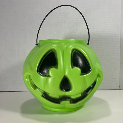 #ad Vintage General Foam Plastics Lime Green Jack O Lantern Candy Bucket $14.00