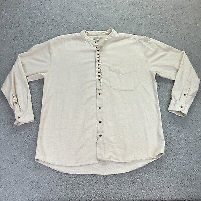 #ad Civilian Irish Mens XL Grandfather Flax Linen Long Sleeve Button Up Poet Shirt $34.95