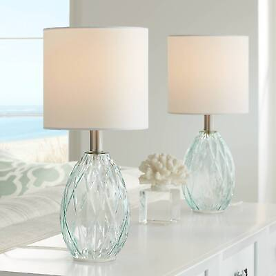 #ad Modern Accent Table Lamps 14 3 4quot; Set of 2 Blue Green Glass for Bedroom Office $59.99