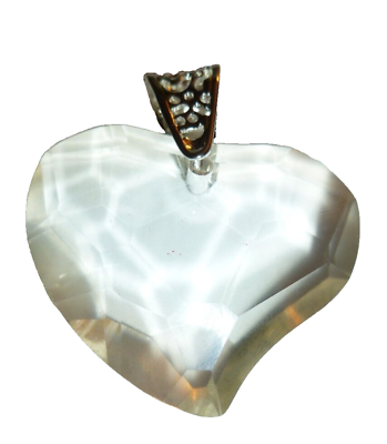 #ad Vintage Faceted Glass Heart Pendant Silver Tone $12.30