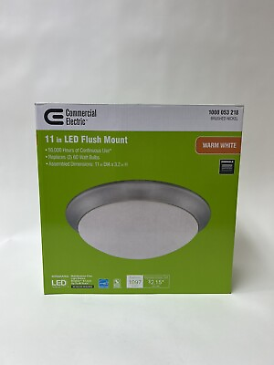 #ad Commercial Electric 11 in. 120 Watt Equivalent Brushed Nickel LED Flush Mount $28.99