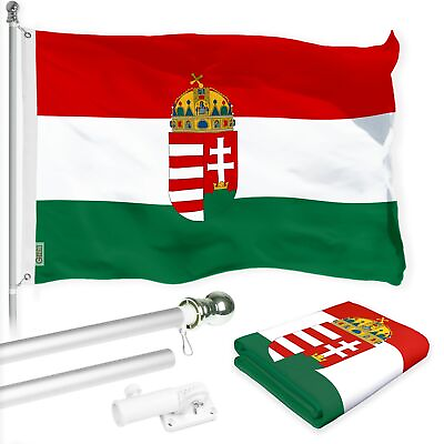 #ad Combo: 6 Ft Flagpole Silver amp; Hungary Coat of Arms Flag 3x5 Ft Printed 150D Poly $47.95