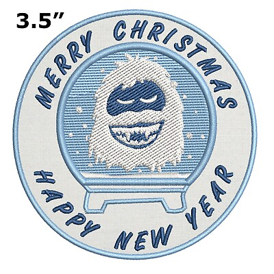 #ad MERRY CHRISTMAS YETI Embroidered Patch Iron On Applique Custom Gift Snowflakes $5.50