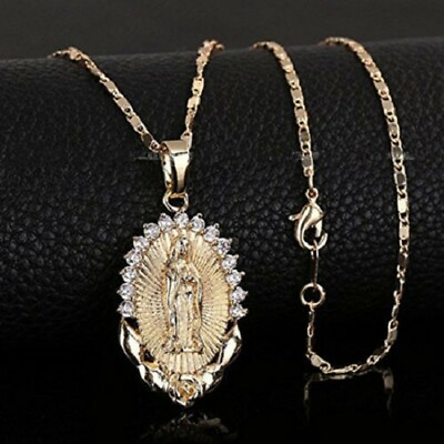 #ad Gold Catholic Saint Virgin Mary White Topaz New Fashion Charm Pendant Necklace $15.74