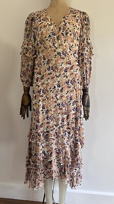 #ad Jigsaw Wrap Dress UK 12 Chiffon Floral Ruffles Romantic Vintage Fully Lined Midi GBP 59.99