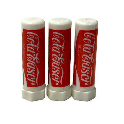 #ad Lot of 3 Vintage Cola Eraser 80s 90s Rubber Erasers Coca Cola Lipstick Eraser $24.99