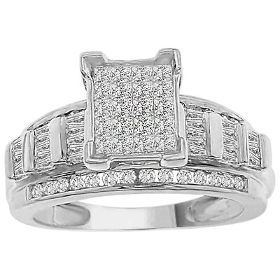 #ad 10K White Gold Ladies Princess Baguette Genuine Diamond Engagement Ring 1.0ct $509.99