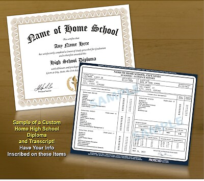 #ad Personalized Custom Home School Diploma and Transcript High School Education GED $49.95