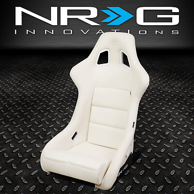 #ad NRG INNOVATIONS FRP 302WT V WHITE VINYL FIXED BACK BUCKET RACING SEAT LARGE $360.00