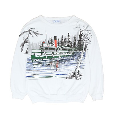#ad Vintage RMS Segwun Boat Steam Vessel All Over Print Sweatshirt Size Medium 90s $23.45