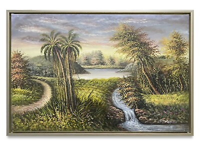 #ad NY Art Original Oil Painting of Landscape On Canvas 24x36 Framed $298.00