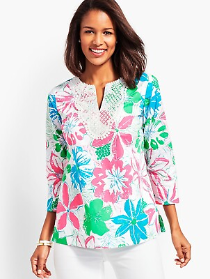 #ad Talbots Lace Bib Tunic Anguilla Floral Popover Split Neck Top Plus Size 3X $29.74