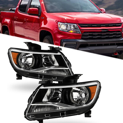 #ad Headlights Assembly For 2015 2022 Chevy Colorado LHRH Side Halogen Black Clear $134.49