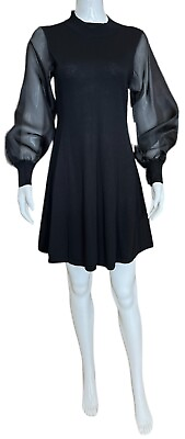 #ad CeCe $119 Women#x27;s Black Organza Sleeve Mock Neck Sweater Dress Size S New NWT $39.97