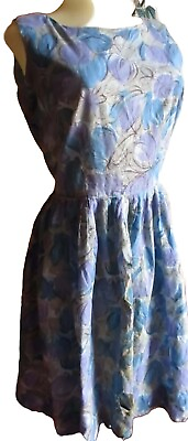 #ad 6 Vintage 1950#x27;s Women#x27;s Dress Pleated Sleeveless PURPLE PRINT Relic Zipback $22.28