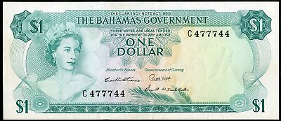 #ad Bahamas Paper Money 1965 One Dollar Note w 3 Signatures # 18a $150.00