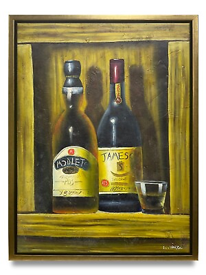 #ad NY Art Original Oil Painting of Still LifeWine on Canvas 12x16 Framed $148.00