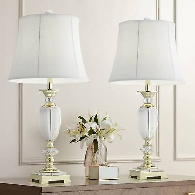 #ad Traditional Table Lamp Set of 2 Faceted Crystal Brass for Living Room Bedroom $459.98
