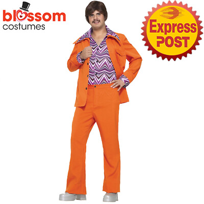 #ad CA1973 Orange Leisure Suit 1960s 1970s Disco Mens Retro Saturday Night Costume AU $56.35