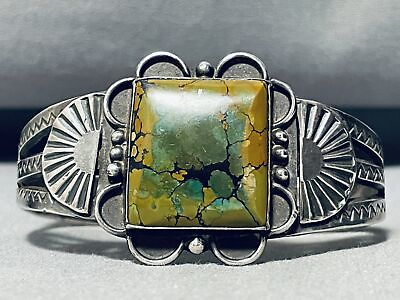 #ad EARLY CENTURY VINTAGE NAVAJO GREEN TURQUOISE STERLING SILVER BRACELET $652.59