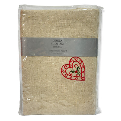 #ad Gisela Graham Limited Table Napkins 4 Pack 42cmx42cm Linen Cotton Cloth Heart $12.99