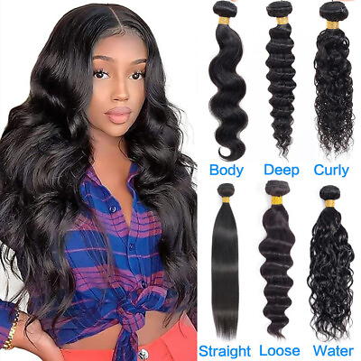 #ad 10A Human Hair Bundles Remy Virgin Hair Extensions Straight Body Water Curly $88.96